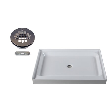 Westbrass Shower Pan 48 x 36 3-Wall W/ Center Plastic  Drain W/ Modern Cross Grid in Polished Chrome HPG4836WHP-26